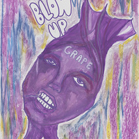 Oil paint and pastels image depicting a purple Blow Pop/ human head with some text